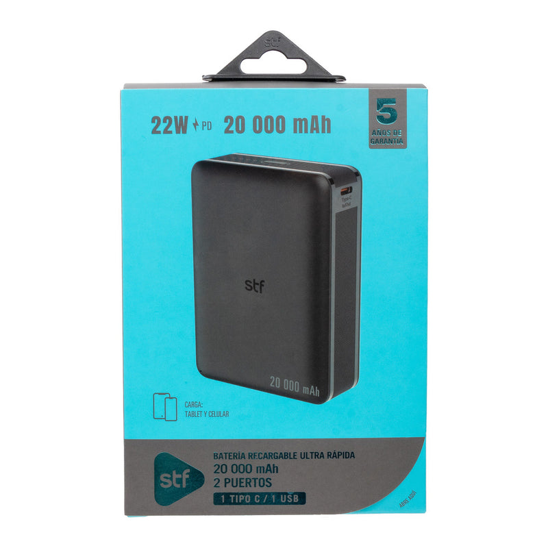 Bateria power bank 22W 20,000 mAh Carga Ultra Rápida