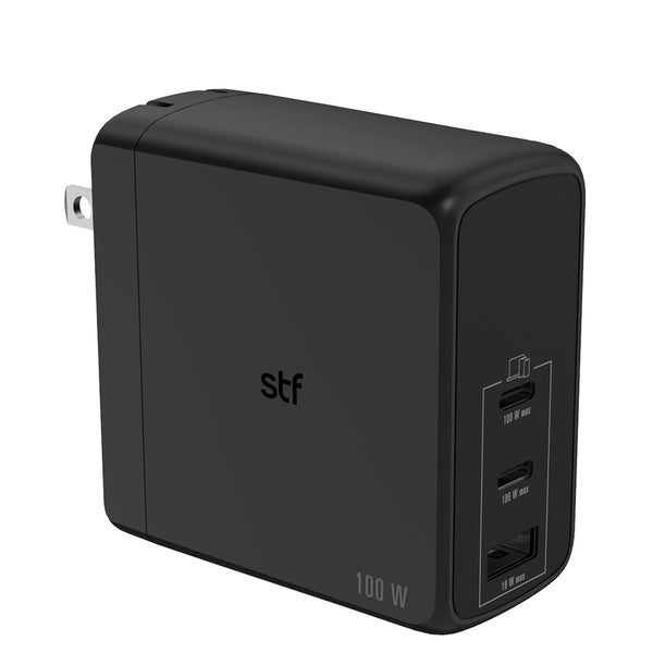Cargador de pared GaN 100W | STF Carga ultra rápida 3A | 3 salidas para celular
