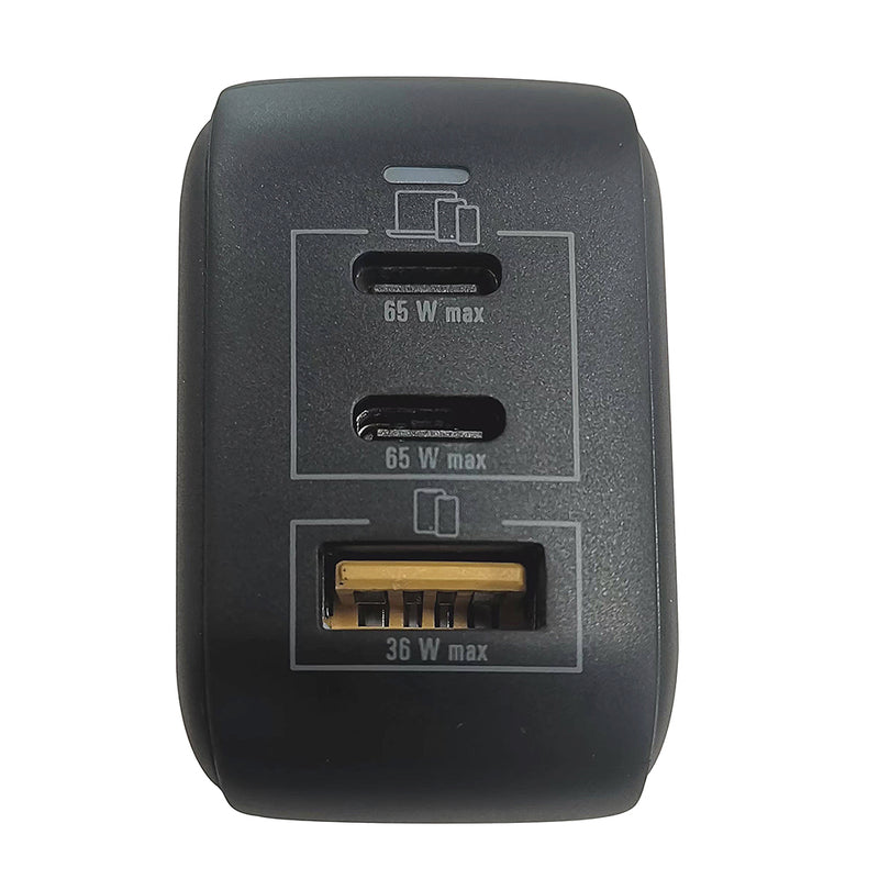 Cargador de pared 65W | STF GaN Carga Ultra Rapida | 3 salidas 3A + 3 conectores internacionales UK / EU / AU