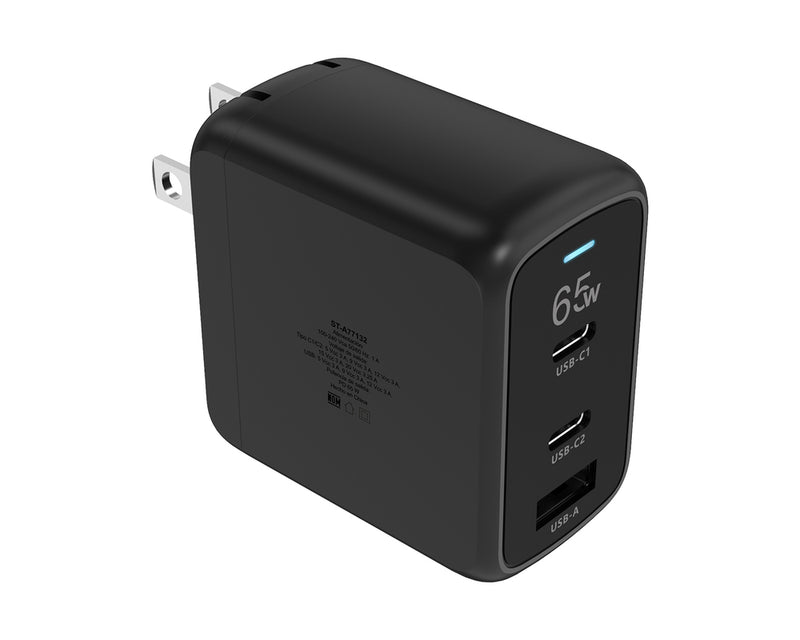Cargador de pared 65W | STF GaN Carga Ultra Rápida | 3 salidas 3A para celular