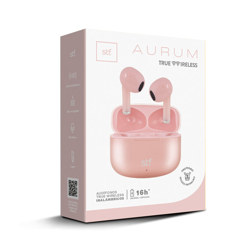 Audífonos inalámbricos True Wireless | STF Aurum | Ligero, 4hrs de uso Rosa