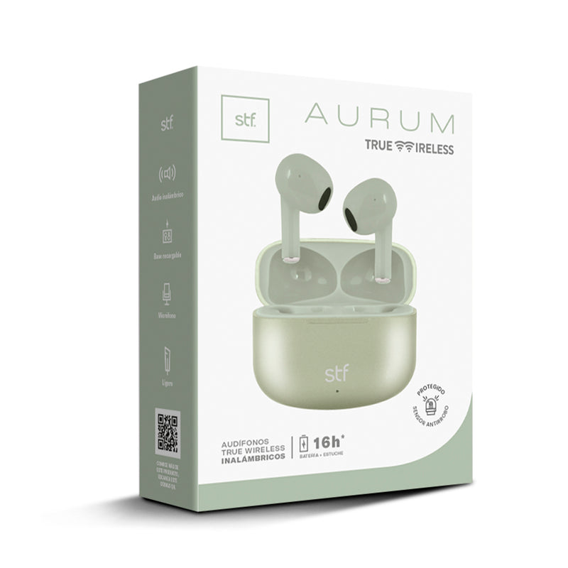 Audífonos inalámbricos True Wireless | STF Aurum | Ligero, 4hrs de uso Verde