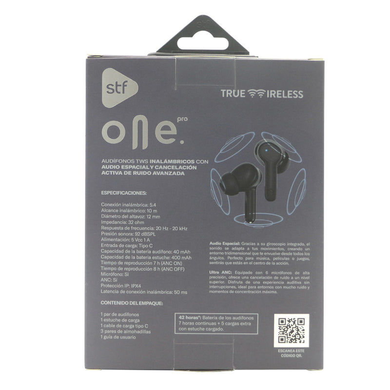 Audífonos inalámbricos TWS | STF One Pro ANC | 7hrs uso protección IPX4 Audio espacial Negro