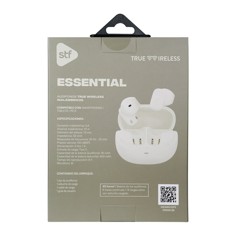 Audífonos inalámbricos TWS | STF Essential | 6hrs uso protección IPX4 extra ligeros Blanco