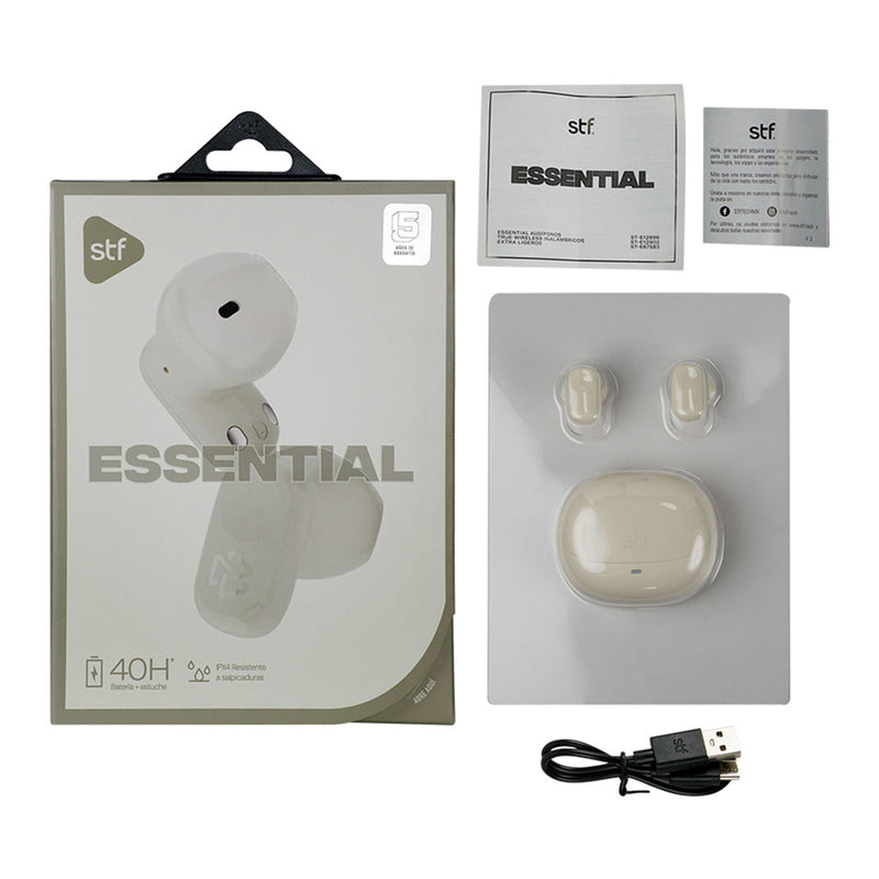 Audífonos inalámbricos TWS | STF Essential | 6hrs uso protección IPX4 extra ligeros Blanco