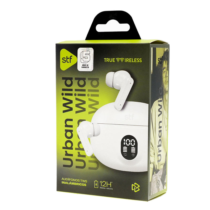 Audífonos Urban Wild TWS STF: 12H Batería, Micrófono, Resistencia IPX4, Blanco