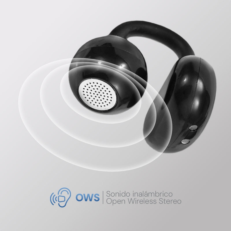 Audífonos Open Ear STF One: OWS, 20h batería, micrófono, Negro