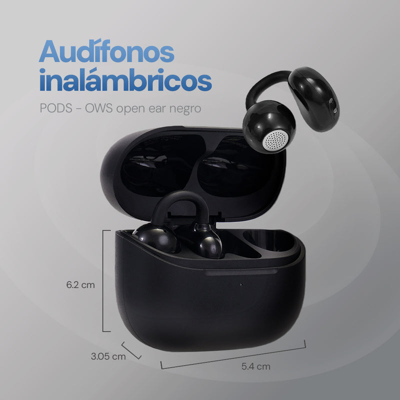 Audífonos Open Ear STF One: OWS, 20h batería, micrófono, Negro