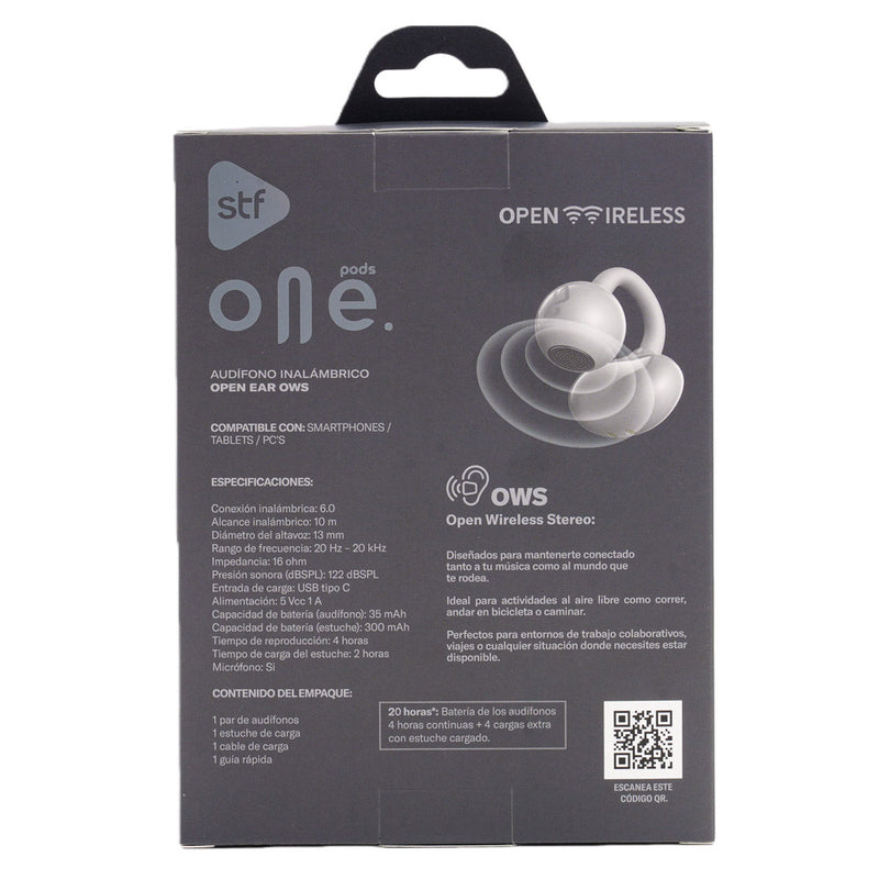 Audífonos Open Ear STF One: OWS, 20h batería, micrófono, Gris