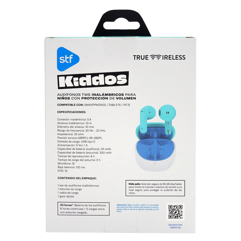 Audífonos inalámbricos para niños KIDDOS TWS STF | 30hrs Uso, ENC, Sonido seguro
