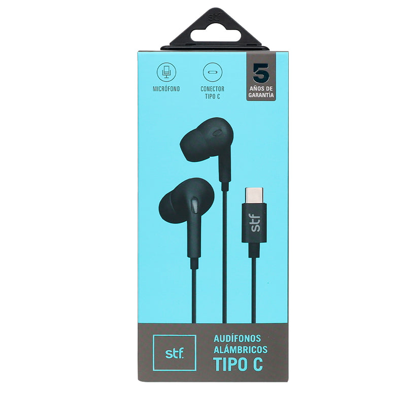 Audífonos alámbricos In ear | STF Tipo C | Manos libres con micrófono Negro