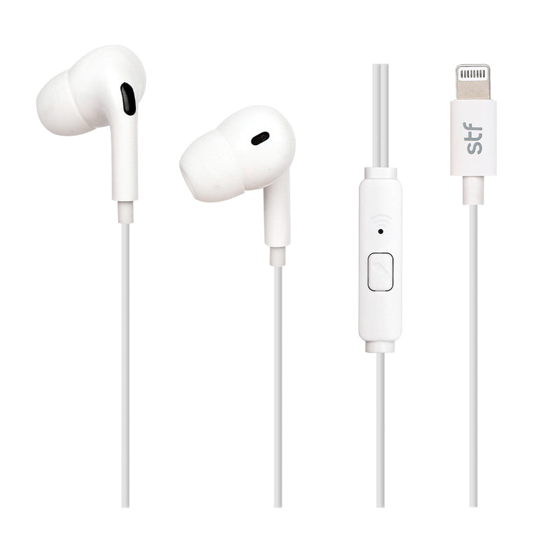 Audífonos alámbricos In ear | STF Lighthing | Manos libres con micrófono Blanco
