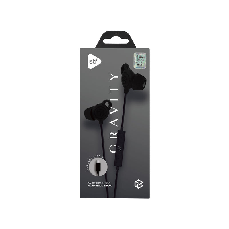 Audifonos alámbricos In-Ear STF Gravity: Tipo C, Micrófono, Negro