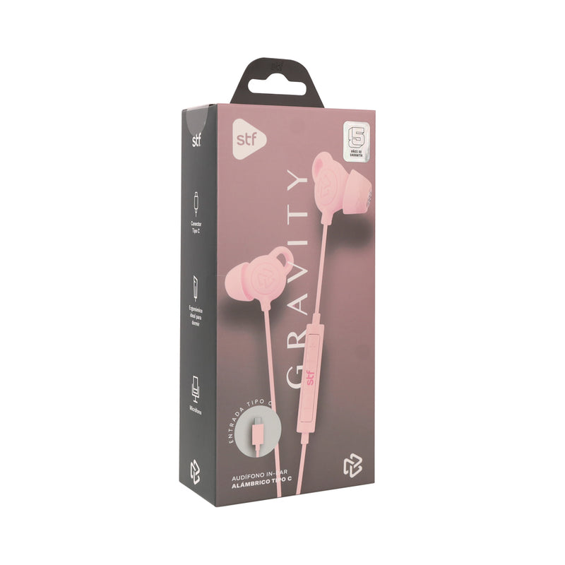 Audifonos alámbricos In-Ear STF Gravity: Tipo C, Micrófono, Rosa
