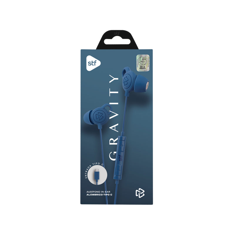 Audifonos alámbricos In-Ear STF Gravity: Tipo C, Micrófono, Azul