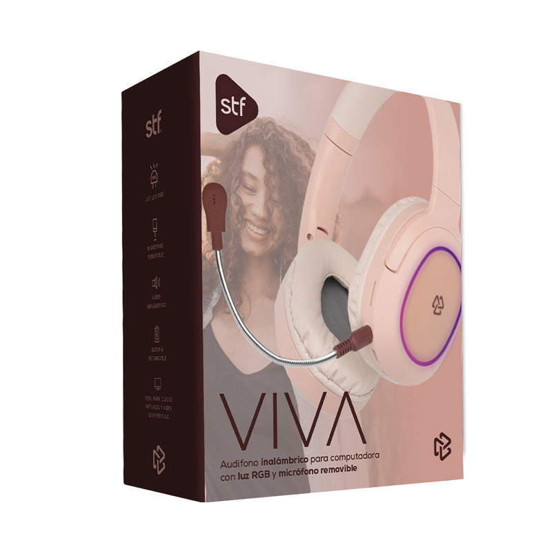 Audífono Inalámbrico On ear | STF VIVA | 3 hrs uso Micrófono removible rosa