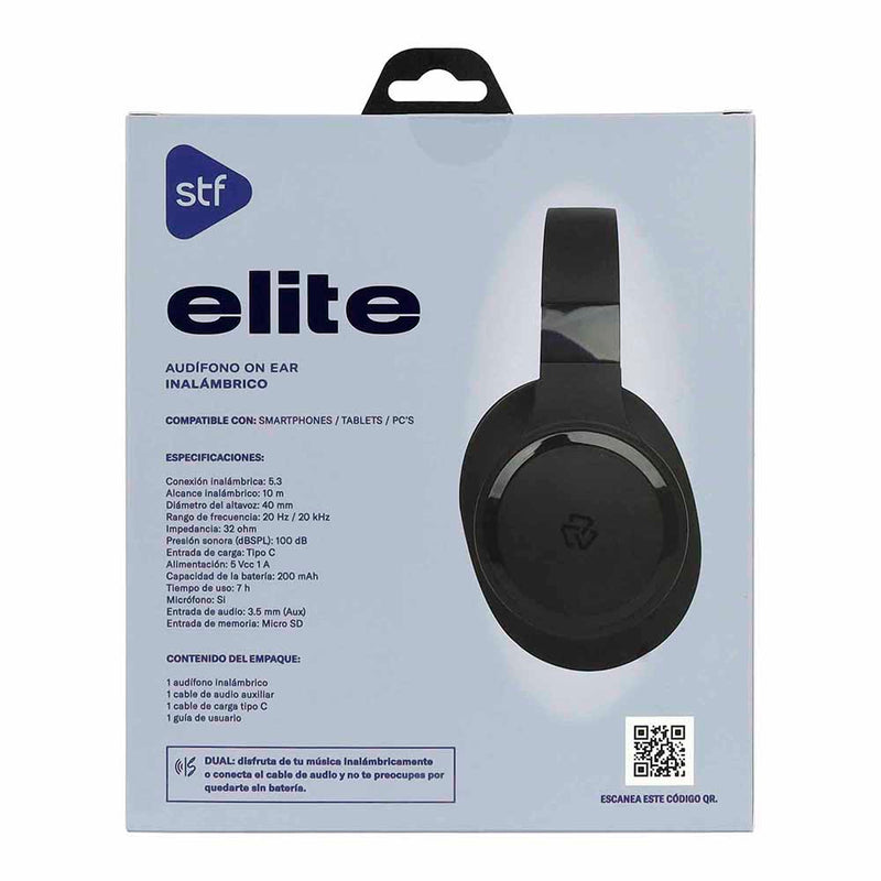 Audífonos On-Ear Inalámbricos Elite: 7 hrs uso continuo, Micrófono, Negro
