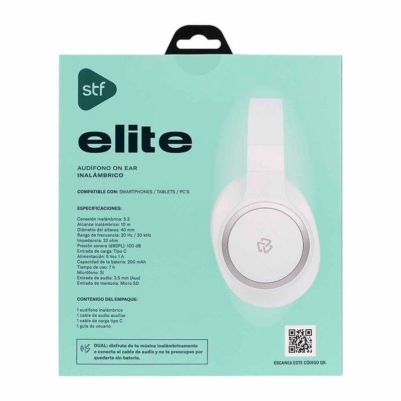 Audífonos On-Ear Inalámbricos Elite: 7 hrs uso continuo, Micrófono, Blanco