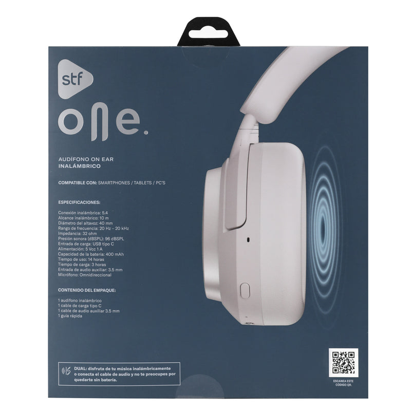 Audífonos On Ear STF One: 14h batería, inalámbricos, micrófono, Gris