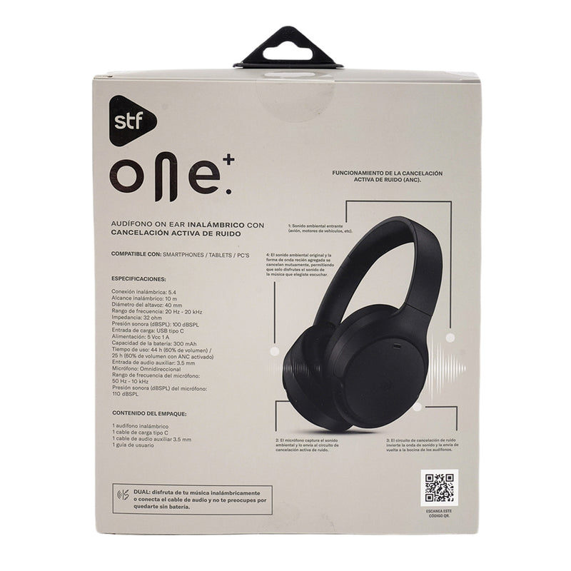 Audífonos inalámbricos On ear | STF One Plus ANC | 44 hrs uso función dual Negro