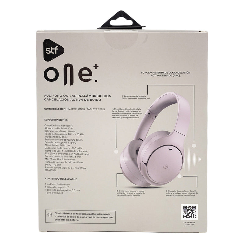Audífonos inalámbricos On ear | STF One Plus ANC | 44 hrs uso función dual Rosa
