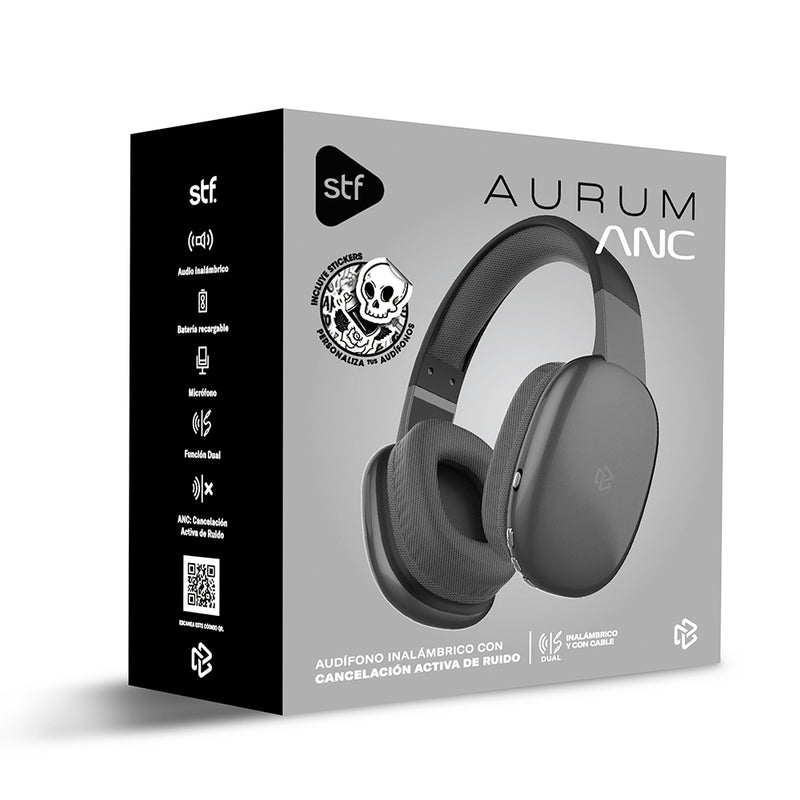 Audífonos inalámbricos On ear | STF Aurum ANC | 8 hrs uso función dual negro
