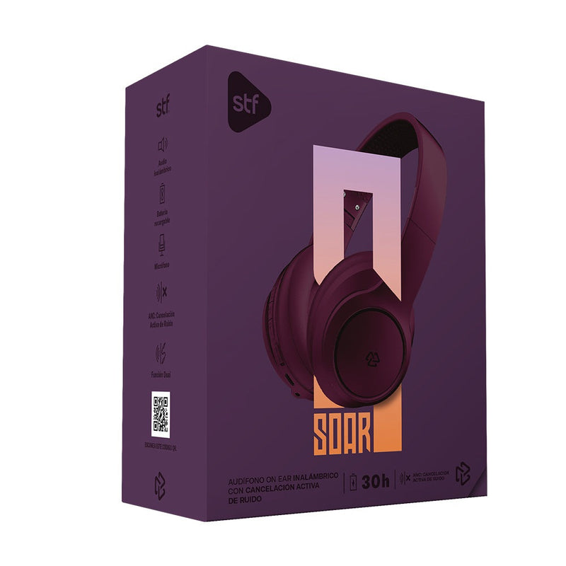 Audífonos inalámbricos On ear | STF Soar ANC | 30 hrs uso función dual morado