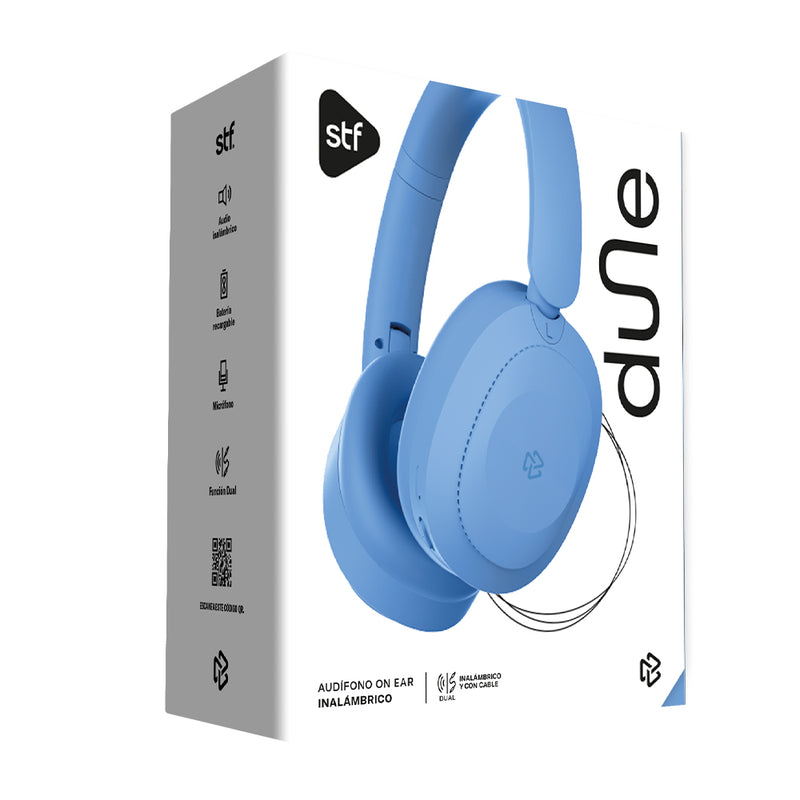 Audífonos inalámbricos On ear | STF Dune | 8 hrs uso función dual azul