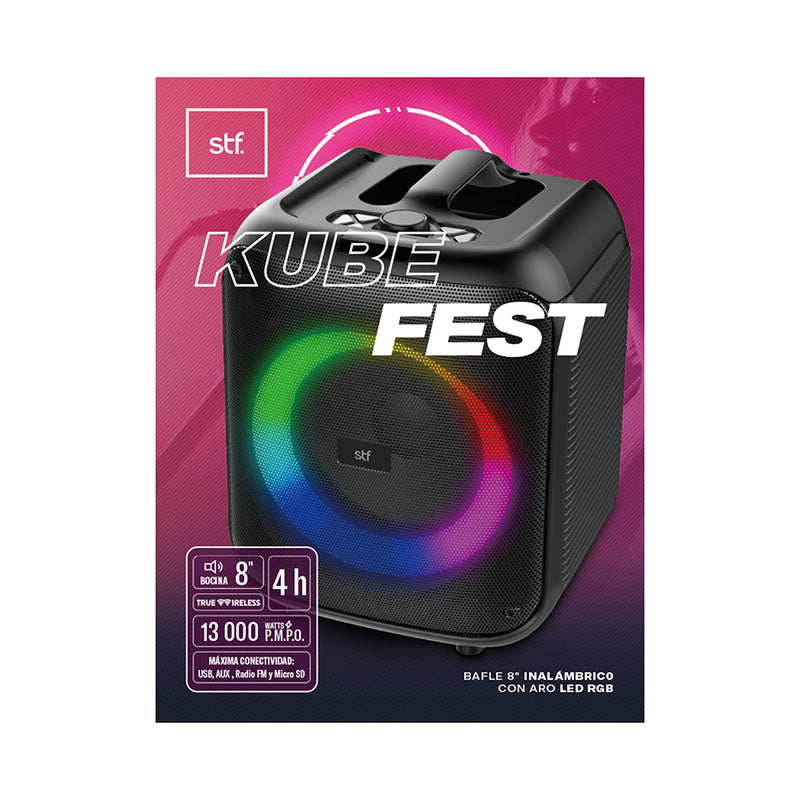 Bocina Inalámbrica portátil | STF Kube fest | 8 pulgadas 4hrs uso 26W función TWS