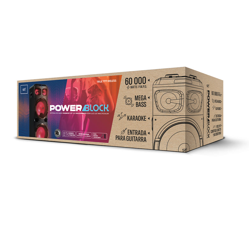 Bafle Bocina | STF Power Block | 12" pulgadas Ruedas Karaoke 120W función TWS audio inalámbrico
