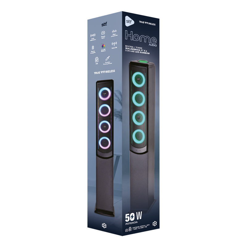Torre de Sonido Inalámbrica Home audio STF: 50W con Woofer 5” y Luz LED RGB