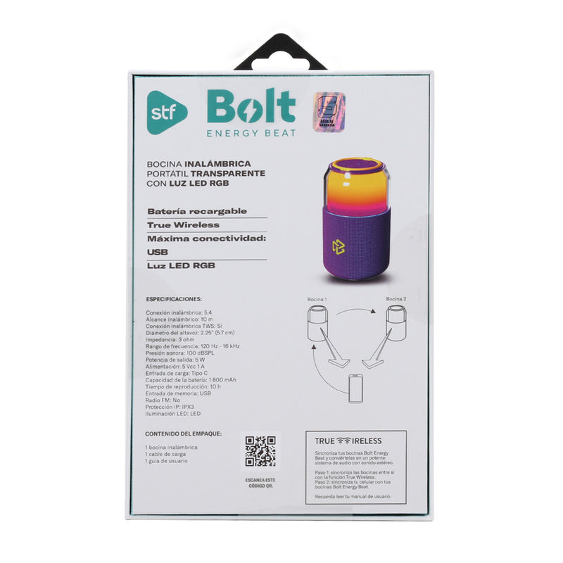 Bocina Inalámbrica portátil | STF Bolt | 10hrs uso 5W protección IPX3 Morado