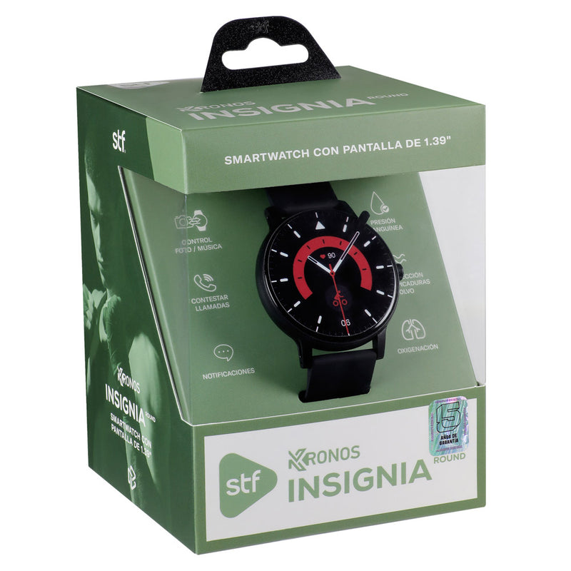 Smartwatch Kronos Insignia Round TFT 1.39", Llamadas, IP65 Negro