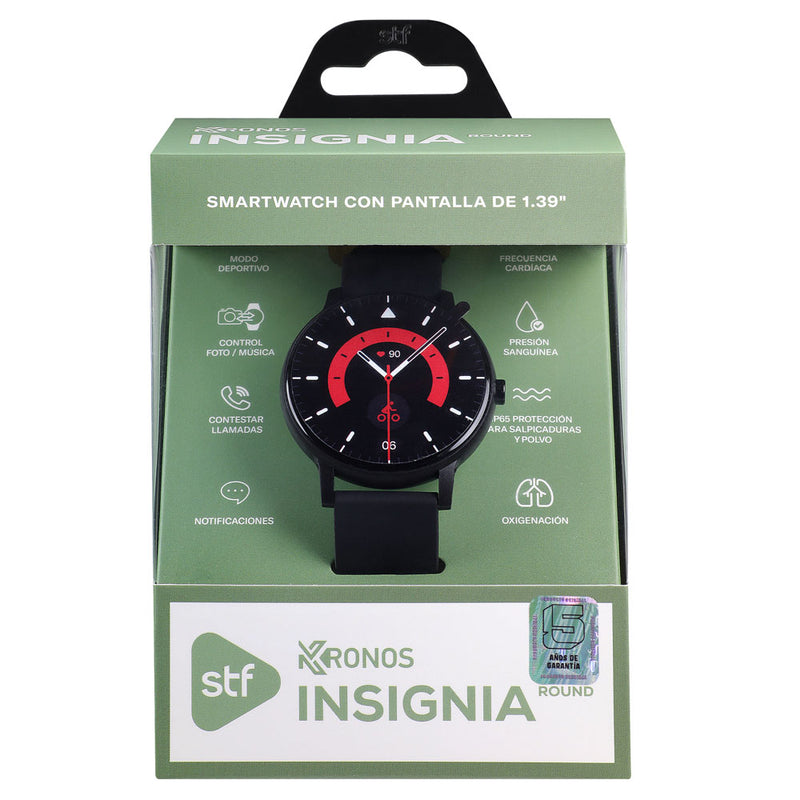Smartwatch Kronos Insignia Round TFT 1.39", Llamadas, IP65 Negro