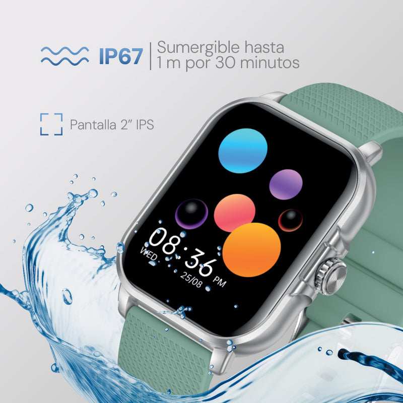 Smartwatch reloj inteligente STF Kronos Trek Square: Pantalla 2", resistencia IP67