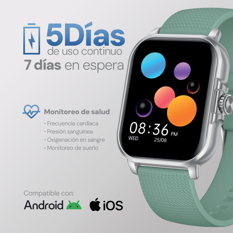 Smartwatch reloj inteligente STF Kronos Trek Square: Pantalla 2", resistencia IP67