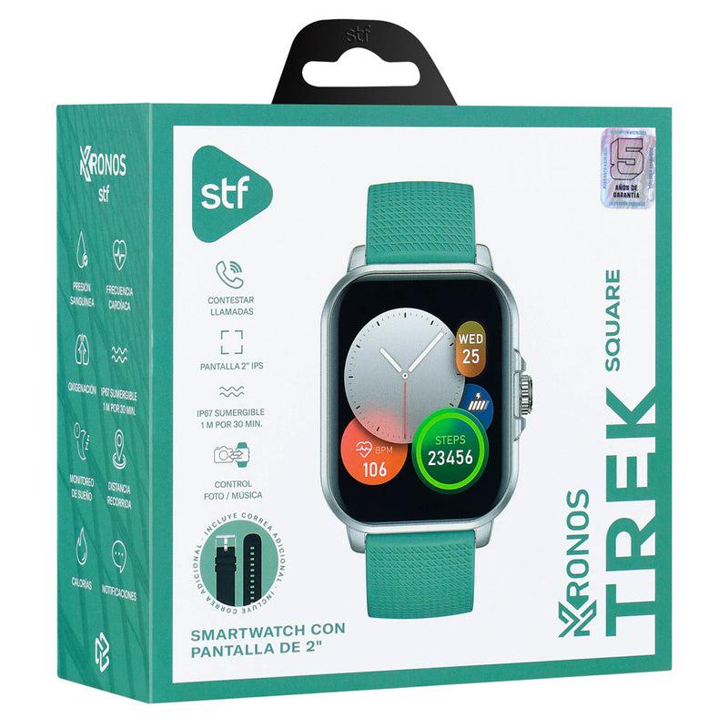Smartwatch reloj inteligente STF Kronos Trek Square: Pantalla 2", resistencia IP67