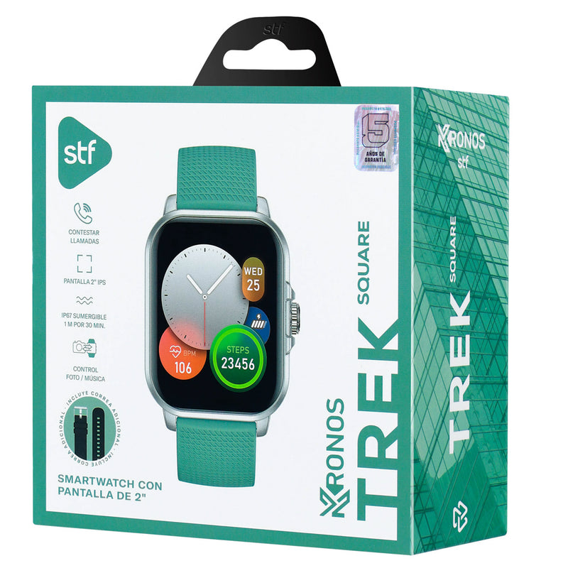 Smartwatch reloj inteligente STF Kronos Trek Square: Pantalla 2", resistencia IP67