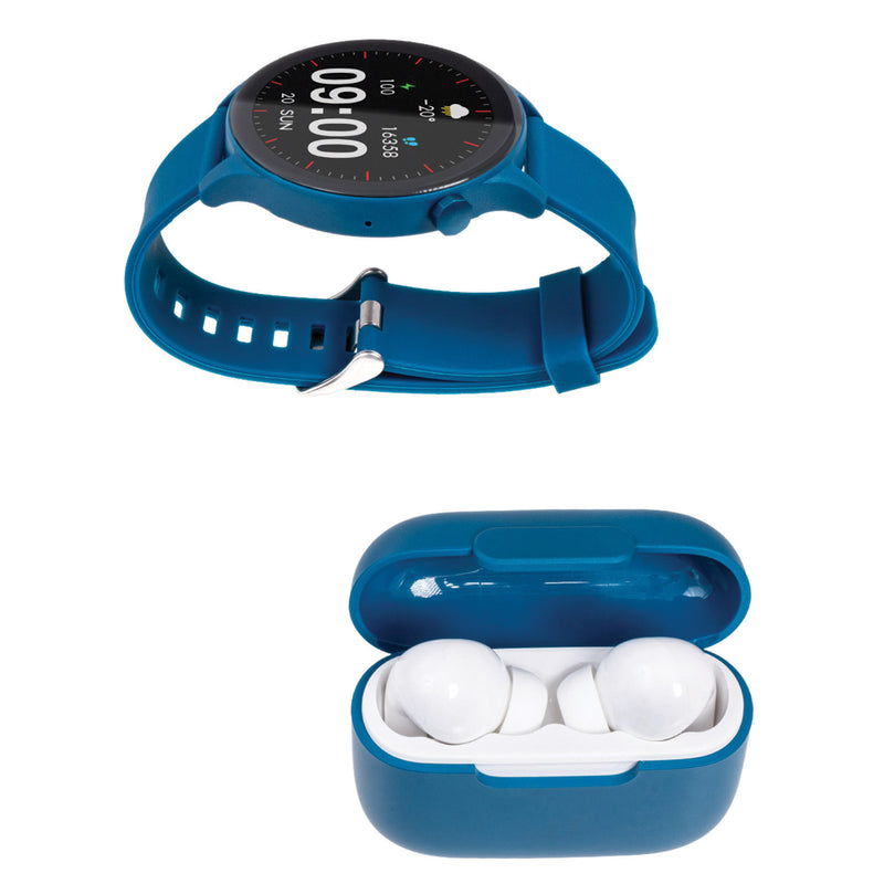 Smartwatch reloj inteligente | STF Kronos Sound Pack | Pantalla 1.38" + Audífonos True Wireless Azul