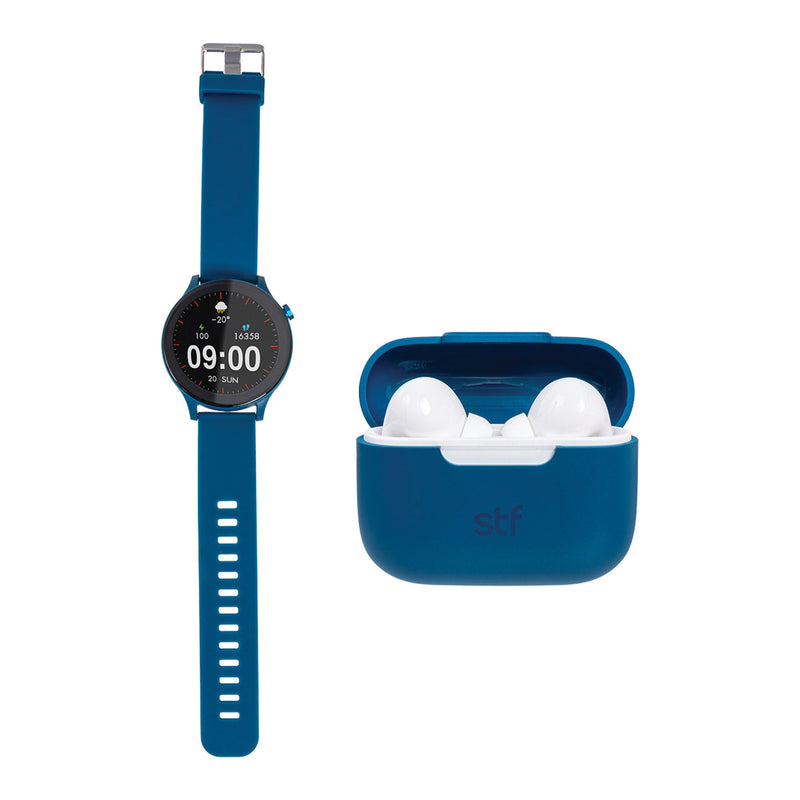Smartwatch reloj inteligente | STF Kronos Sound Pack | Pantalla 1.38" + Audífonos True Wireless Azul