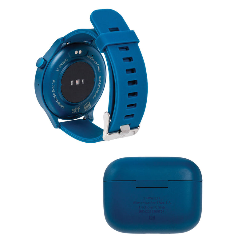 Smartwatch reloj inteligente | STF Kronos Sound Pack | Pantalla 1.38" + Audífonos True Wireless Azul