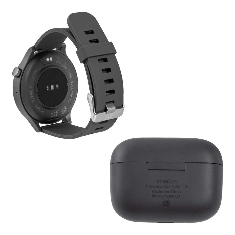 Smartwatch reloj inteligente | STF Kronos Sound Pack | Pantalla 1.38" + Audífonos True Wireless Grafito