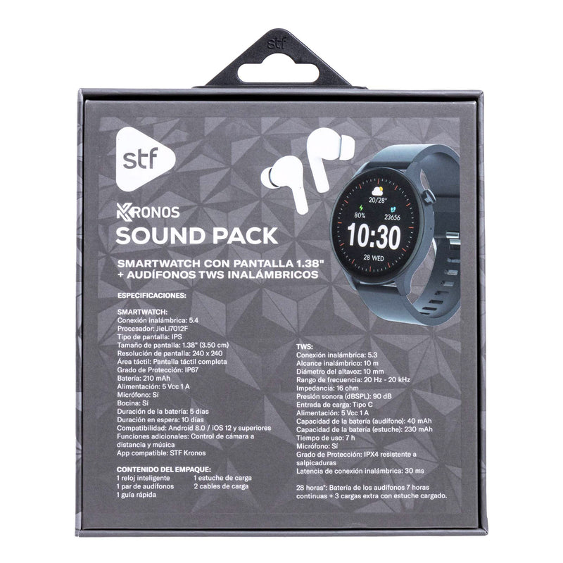 Smartwatch reloj inteligente | STF Kronos Sound Pack | Pantalla 1.38" + Audífonos True Wireless Grafito