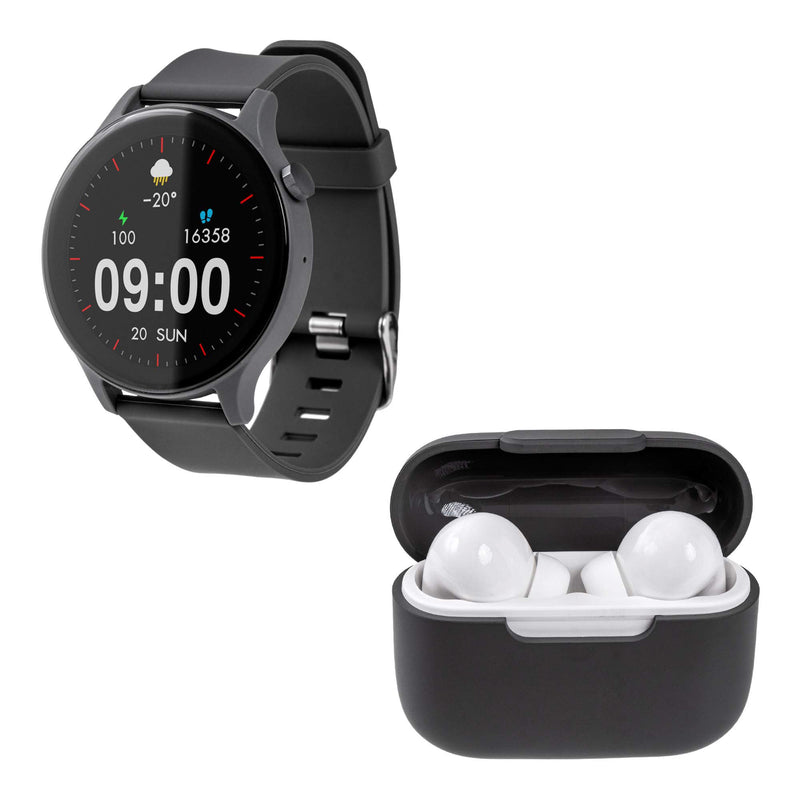 Smartwatch reloj inteligente | STF Kronos Sound Pack | Pantalla 1.38" + Audífonos True Wireless Grafito