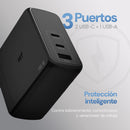 Cargador Pared GaN 100W 3 Puertos Tipo C Dual + USB Carga Ultra Rápida