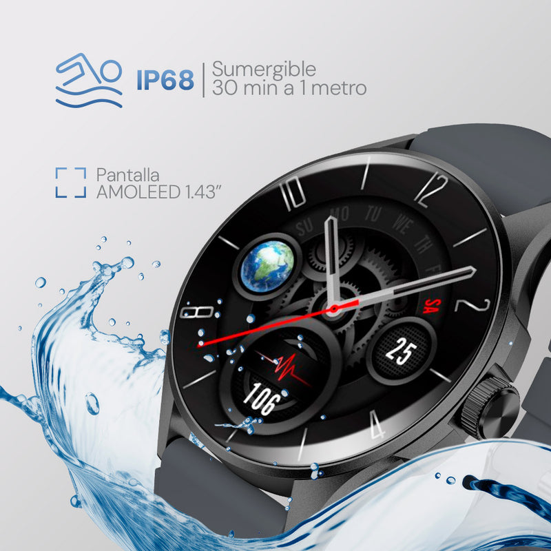 Smartwatch STF Kronos Oblivion AMOLED 1.43", Llamadas, IP68 grafito
