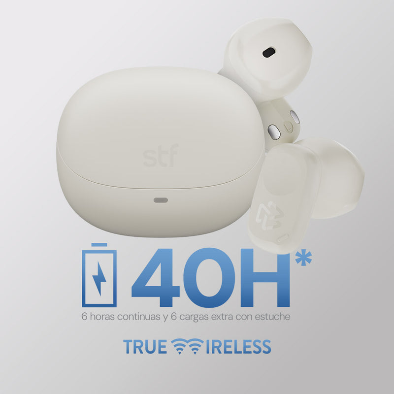 Audífonos inalámbricos TWS Essential STF: 6hrs uso, protección IPX4, extra ligeros, Blanco