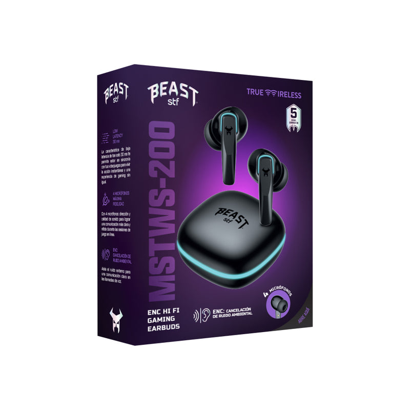 Audífonos Gamer TWS | STF Beast MSTWS-200 ENC | Videojuegos 6hrs uso 4 micrófonos