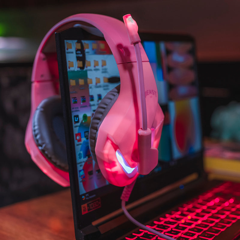 Audífonos Gamer On-ear | STF Beast Muspell Tournament | Hi-Fi gaming para computadora rosa