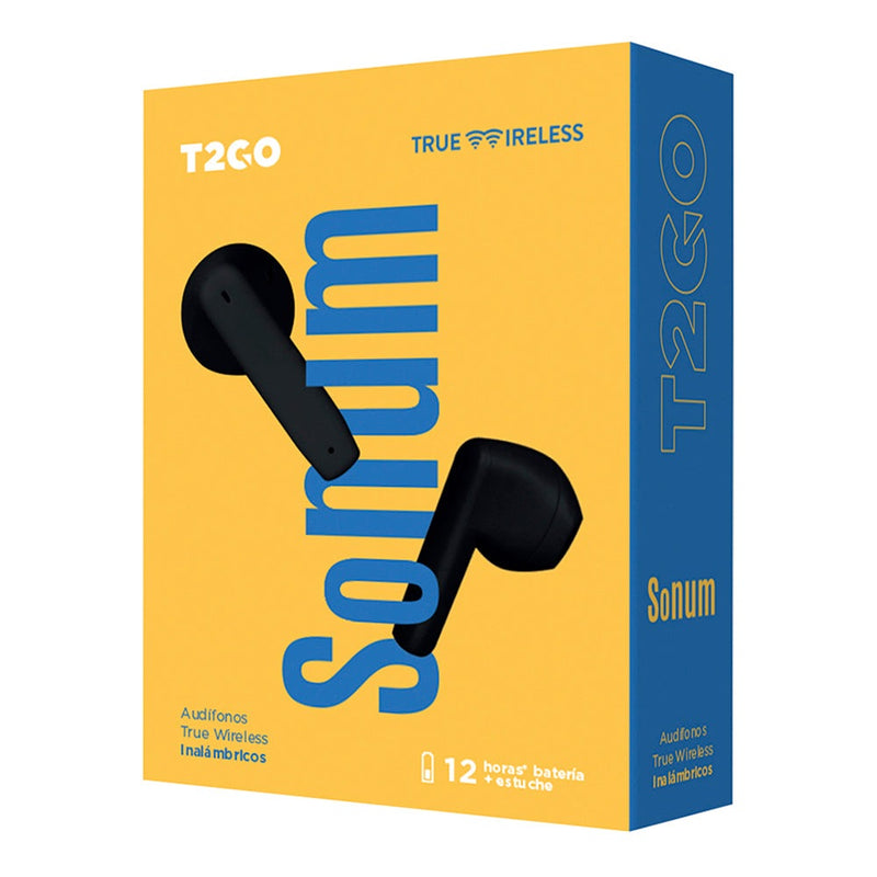 Audífonos Inalámbricos True Wireless | T2GO Sonum | 3hrs uso, Negro